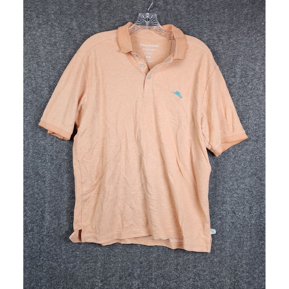 Tommy Bahama Polo Shirt Mens Medium Peach IslandZone Supima‎ Cotton Marlin Logo